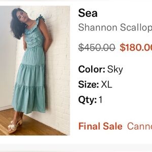 Sea New York Green linen  Spaghetti Strap Sundress for Wedding Guests sz XL